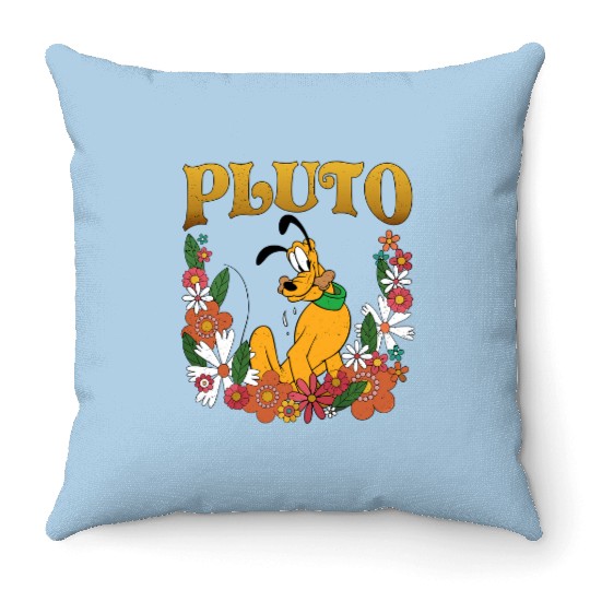 Pluto Dog Disney Floral Throw Pillows, Retro Pluto Throw Pillows, Disney Pluto Throw Pillows, Disney Animal Kingdom Throw Pillows