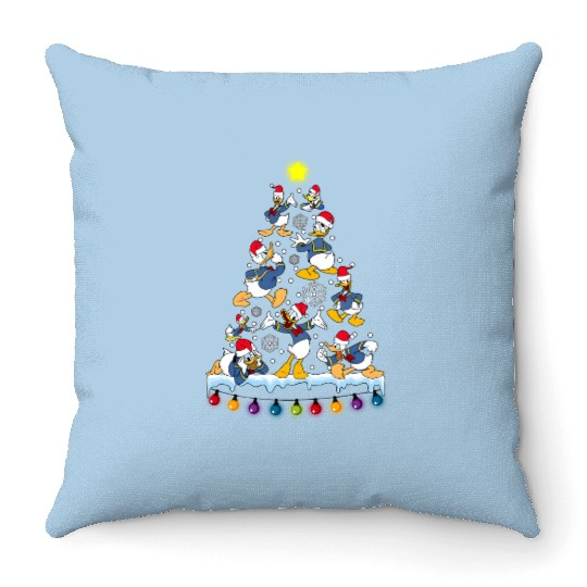 Disney Donald Duck Christmas Tree Xmas Throw Pillows, Santa Hat Donbald Outfits Throw Pillows