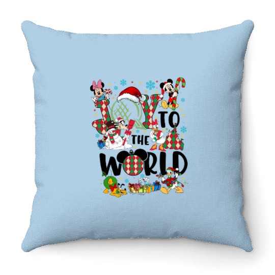 Joy to the world Disney Christmas Throw Pillows, Epcot world tour Christmas Throw Pillows