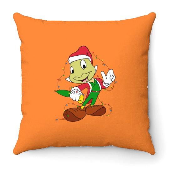 Disney Jiminy Cricket Pinocchio Santa Christmas Lights Throw Pillows