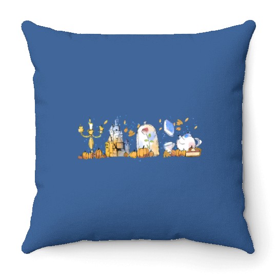 Vintage Disney Princess Belle  Color Throw Pillows, Beauty and the Beast Characters Unisex Throw Pillows, Disneyland Family Trip 2023 Throw Pillows