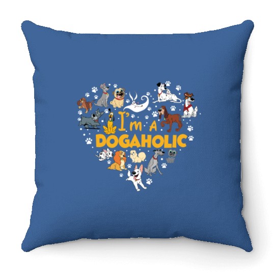 Disney Dogaholic Throw Pillows,  Disney 101 Dalmatians Dogs, Tramp Throw Pillows Lady Dog Mom Who Loves Disney Pluto Dog