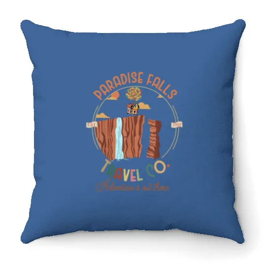 Disney Pixar Up Movie Throw Pillows, Pixar Up Movie, Paradise Falls Travel Co Throw Pillows