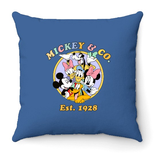 Retro Mickey And Co Disney Est 1928 Throw Pillows, Disney Trip, Disneyland Throw Pillows