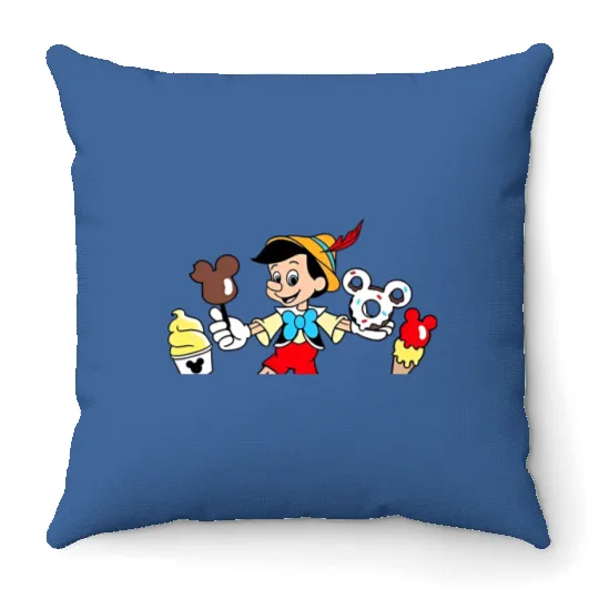 Pinocchio Snacks Throw Pillows, Disney Snacks Throw Pillows, Funny Disney Snacks Throw Pillows