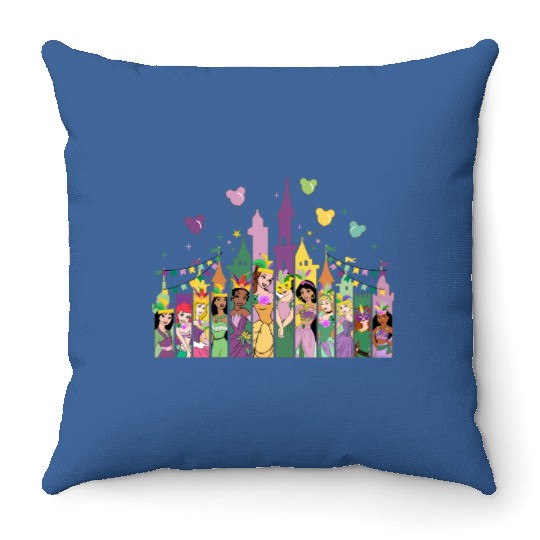 Disney castle Mardi Gras Throw Pillows, Disney Princess Mardi Gras Throw Pillows