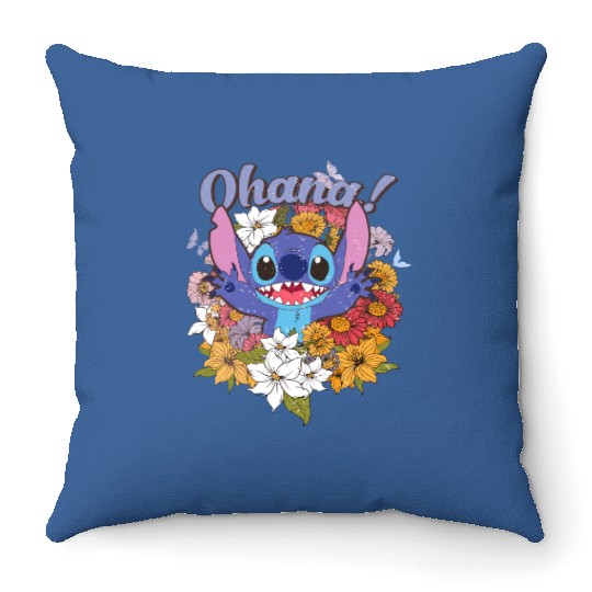 Lovely Ohana Stitch Floral RingShirt, Stitch Floral Throw Pillows, Disney Stitch Flower Throw Pillows, Cute Stitch Disney Throw Pillows,   Gift Ideas