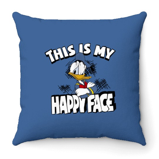 Donald Duck This Is My Happy Face Throw Pillows, Retro Disneyland Donal Duck Throw Pillows, Disneyland  Disney Trip Throw Pillows
