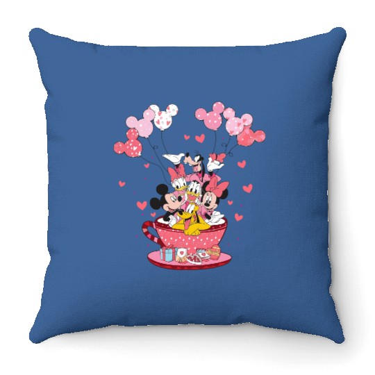 Mickey and Friends Valentine Throw Pillows, Disneyland Valentine Throw Pillows, Valentine Balloons Throw Pillows, Disney Teacup Throw Pillows