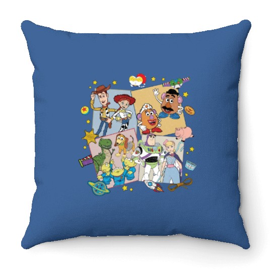Retro Toy Story Throw Pillows, Disney Family Throw Pillows, Toy Story Friends tanks, Woody Jessie Buzz Lightyear, Aliens Slinky T-Rex
