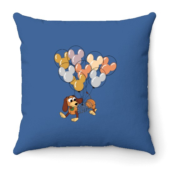 Disney Slinky Dog With Mickey Balloon Throw Pillows, Toy Story Slinky Dog Throw Pillows,  Disneyland Holiday Vacation Trip Family Throw Pillows