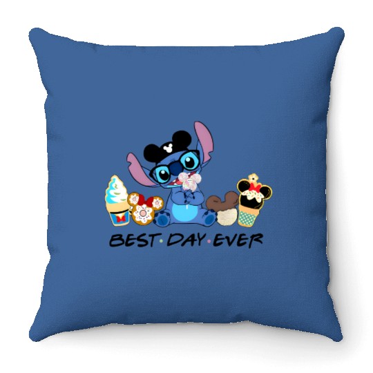 Disney Stitch Best Day Ever, Disney Snacks Throw Pillows, Stitch Snacks Throw Pillows