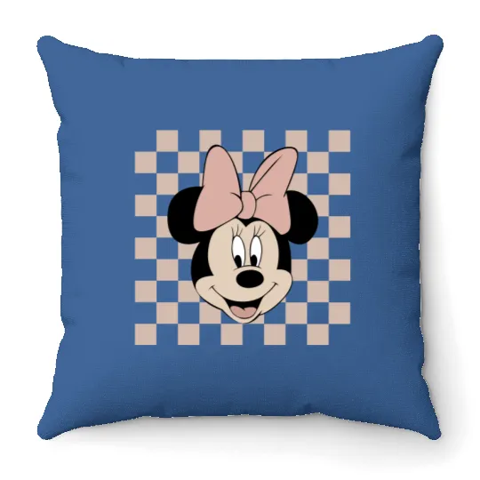 Minnie Checkered Throw Pillows, Vintage Minnie Mouse Throw Pillows, Disney Girl Trip Throw Pillows