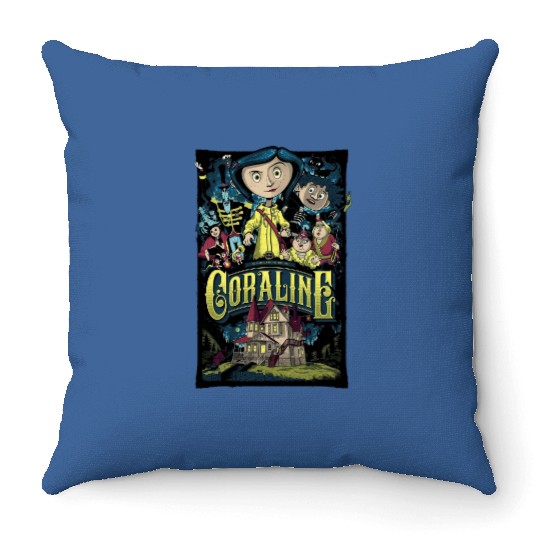Coraline Throw Pillows, Coraline Doll Throw Pillows, Vintage Disney Halloween Unisex Throw Pillows
