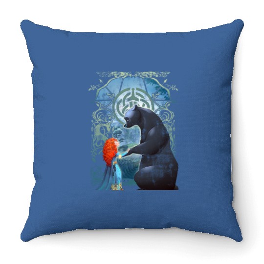 Disney Pixar Brave Merida And Bear Profile Portrait Throw Pillows, Magic Kingdom Holiday Unisex Throw Pillows