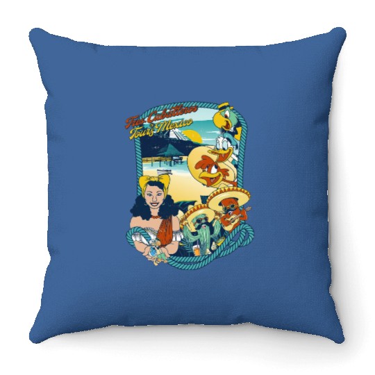 Latin American Disney Cartoon Three Caballeros Throw Pillows, Tres Caballeros Tours of Mexico Throw Pillows
