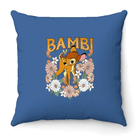 Vintage Floral Bambi Throw Pillows, Disney Bambi Deer Throw Pillows, Disney Character Bambi Birthday Gift