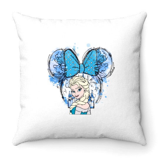 Elsa Mickey Ears Throw Pillows, Disney Princess Throw Pillows, Elsa Watercolor Castle Throw Pillows