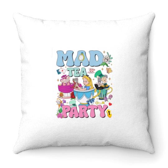 Vintage Mad Tea Party Disneyland Alice in Wonderland Throw Pillows, Floral Alice Mad Hatter