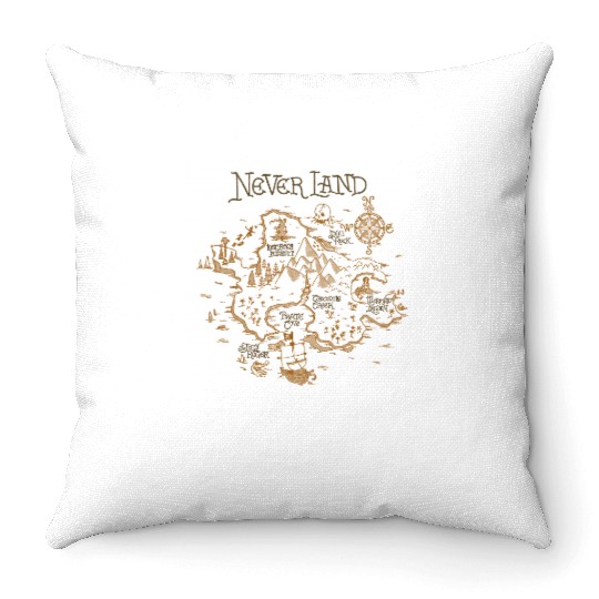 Disney Peter Pan Neverland Map Throw Pillows, Peter Pan Characters Throw Pillows
