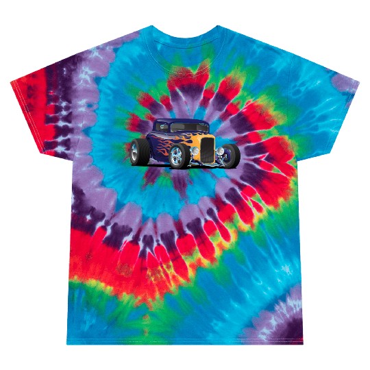 Vintage Hot Rod Car with Classic Flames Tie Dye T Shirts