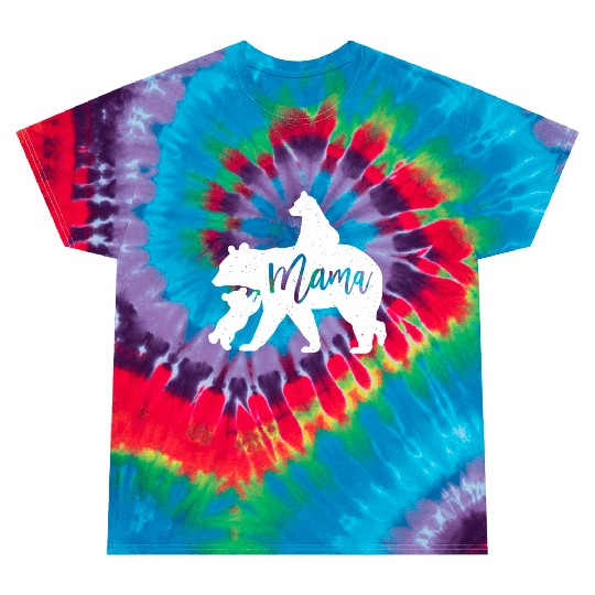 Mama Bear 2 Baby Bear Cubs Playing Riding on Back Tie Dye T Shirts