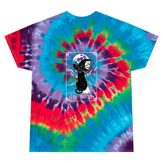 Tarot Card Moon And Black Cat Witch Hat Halloween Tie Dye T Shirts