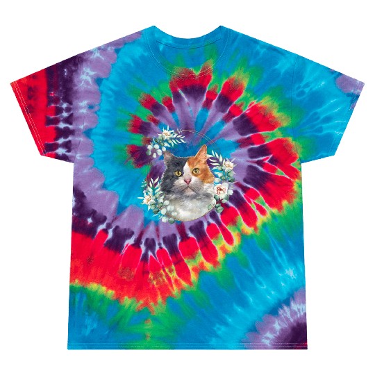 Calico Cat in a Floral Gold Wreath Frame Tie Dye T Shirts