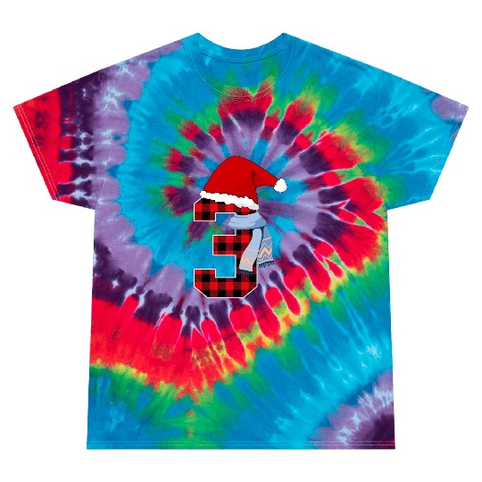 Number 3 Christmas Graphic 3 Year Old Kids Xmas Tie Dye T Shirts