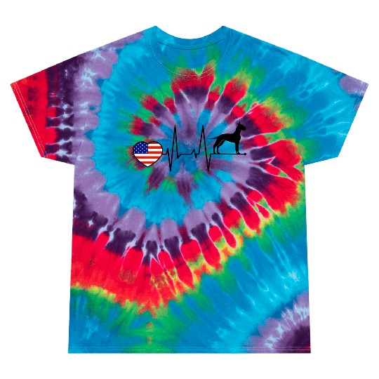 Great Dane Dad American USA Flag Heartbeat Black Tie Dye T Shirts