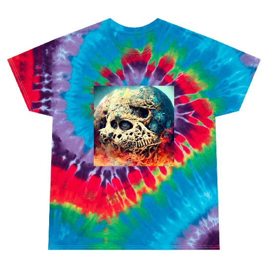 Extremely Realistic Skull in Abstract Art Tie Dye T Shirts