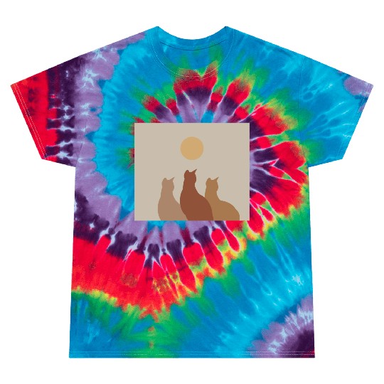 Abstract Boho Cats Relaxed Aesthetic Beige Minimal Tie Dye T Shirts