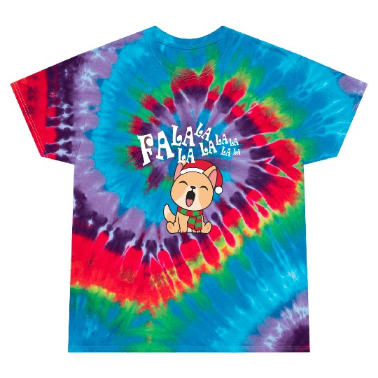Cute Christmas Dog Singing Fa la la la Song Tie Dye T Shirts