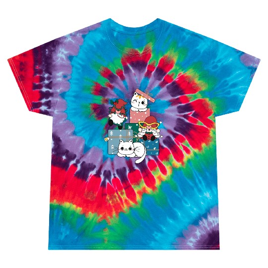 cute gnome and kitty cats on present gift box Tie Dye T Shirts