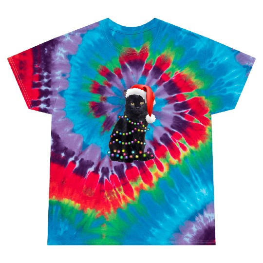 Black Cat Christmas Light Funny Cat Love Christmas Tie Dye T Shirts