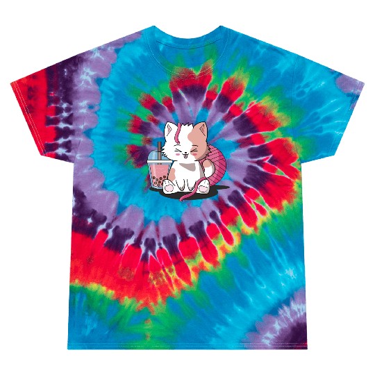 Chibi Boba Tea Cat Tie Dye T Shirts