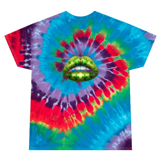 Green Lips With Shamrock For St Patricks Day Tie Dye T Shirts