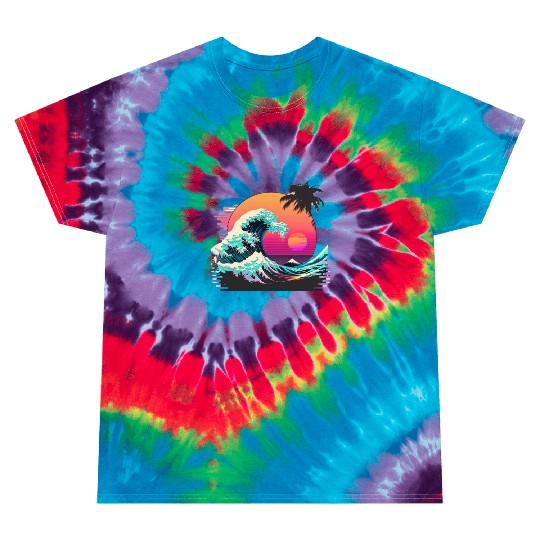 Vaperwave Aesthetic Glitch Great Wave Retrowave Sy Tie Dye T Shirts