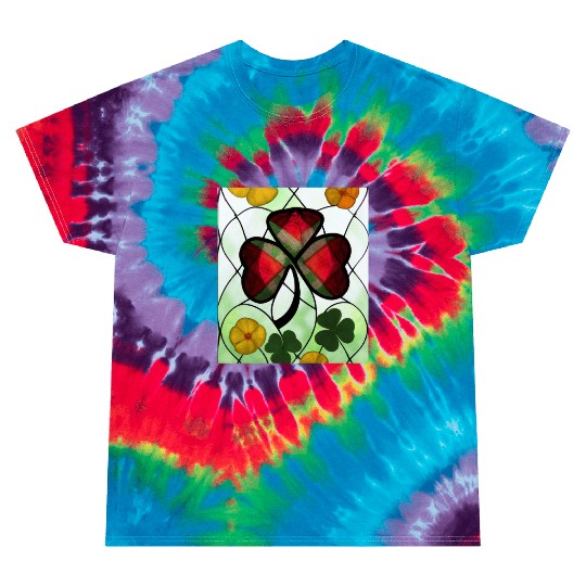 Red plaid Shamrock with Yellow Poppies (AI Art) Tie Dye T Shirts