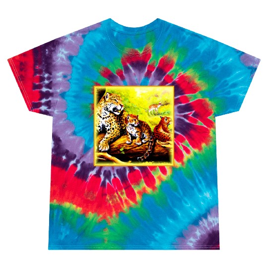 Jaguar Mom and Cubs Relaxing in Jungle. Buy Now Tie Dye T Shirts