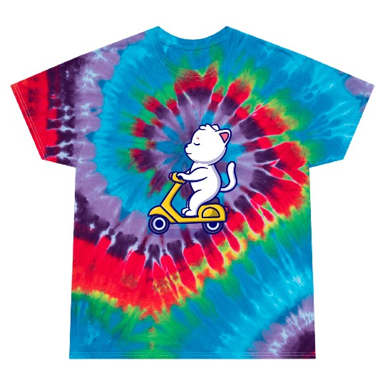 cute cat rid scooter cartoon icon illustration Tie Dye T Shirts