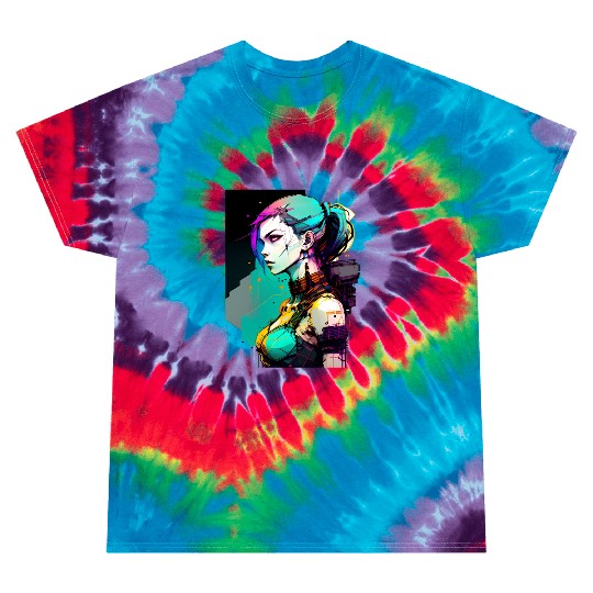 Bold and Beautiful Cyberpunk Girl with Teal Hair Tie Dye T Shirts