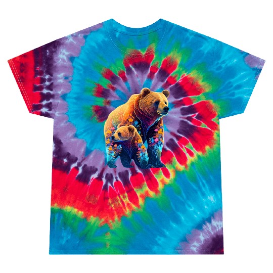 Mother Bear and Cub Sublimation Graphic Wild 2 Tie Dye T Shirts