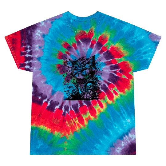Little Cool Space Cat Splash Tattoo Style Tie Dye T Shirts