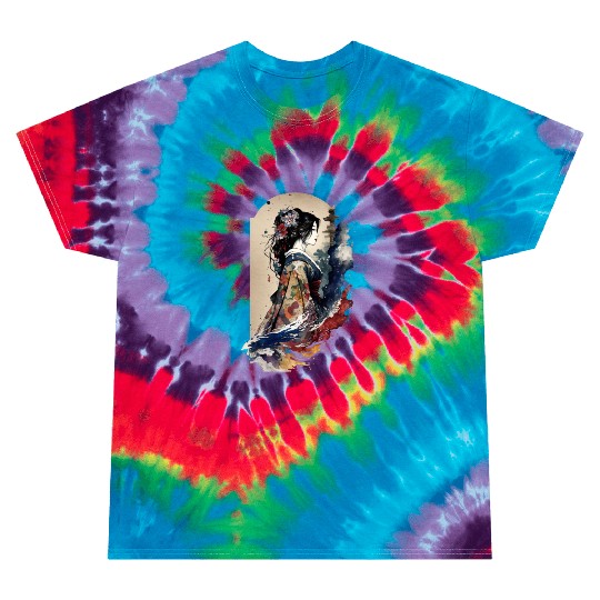 Geisha Watercolor Sea Waves Asian Art Woman Tie Dye T Shirts