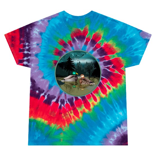 Duck couple in the duck pond at night & moonlight Tie Dye T Shirts