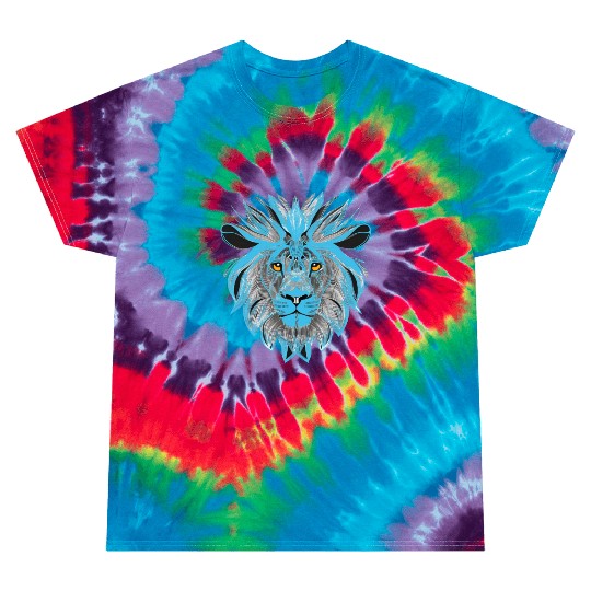 Lion Art Design Portrait Illustration Petrol blue Tie Dye T Shirts