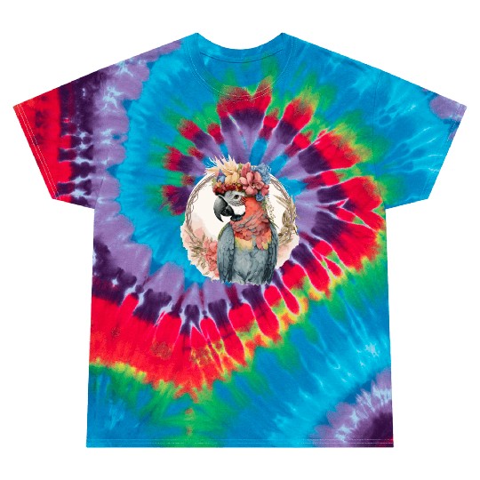 Colorful Parrot Watercolor Macaw Bird Flower Crown Tie Dye T Shirts