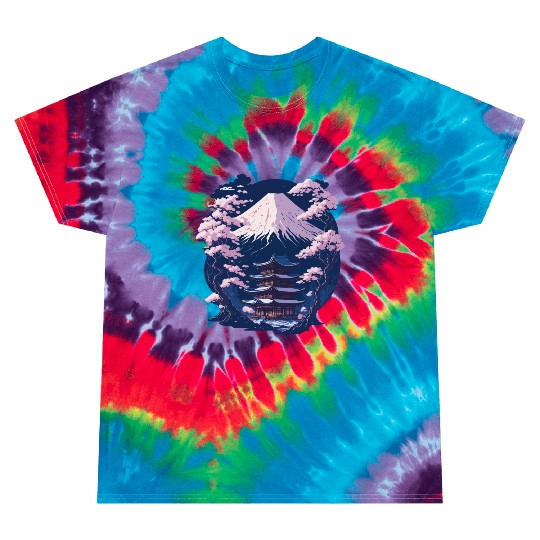 Mount Fuji and a Temple With Cherry Blossoms Tie Dye T Shirts