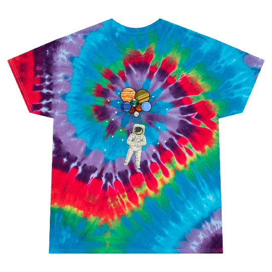 Astronaut Holding Planet Balloons of Solar System Tie Dye T Shirts